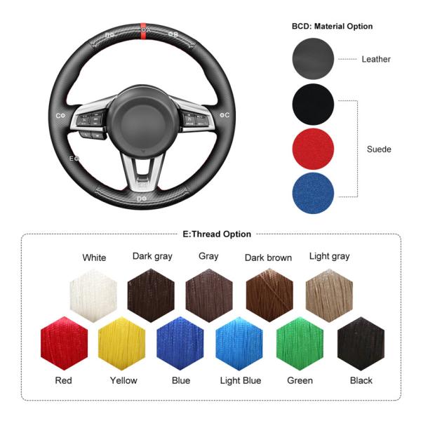 Black Suede Handmade Artificial Leather Steering Wheel Cover for Mazda MX-5 2016-2019