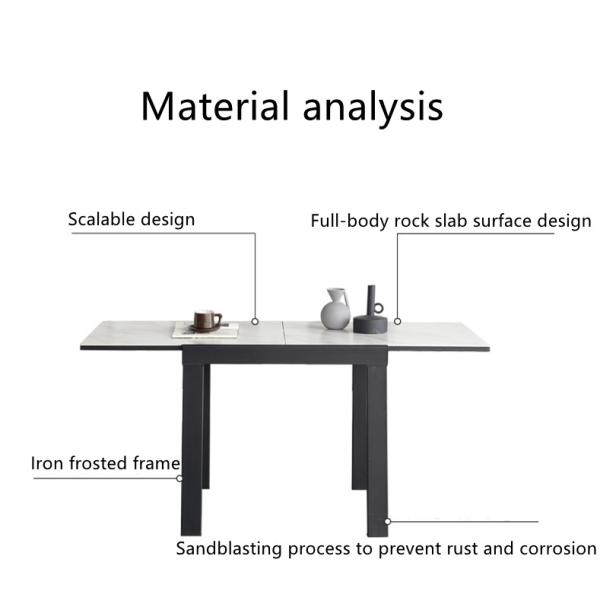 Square Retractable Slate Odm Modern Minimalist Dining Table