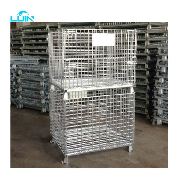 Fio de aço Mesh Metal Cage Storage Container da dobradura do armazém Phosphorization