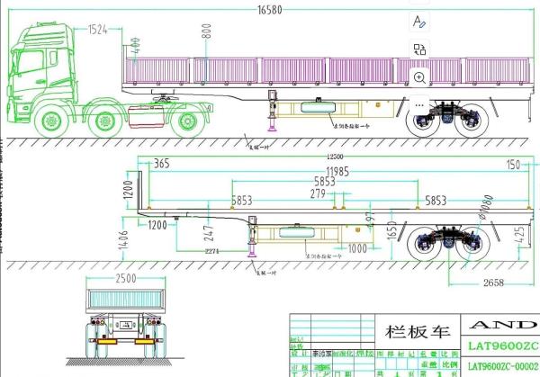 Multi-Purpose Railing Semi Trailer with 1310mm Wheel Base Heavy Mechanical Suspension