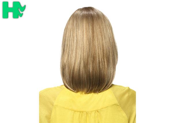 Natural Looking Light Blonde Bob Wig With Bangs High Temperature