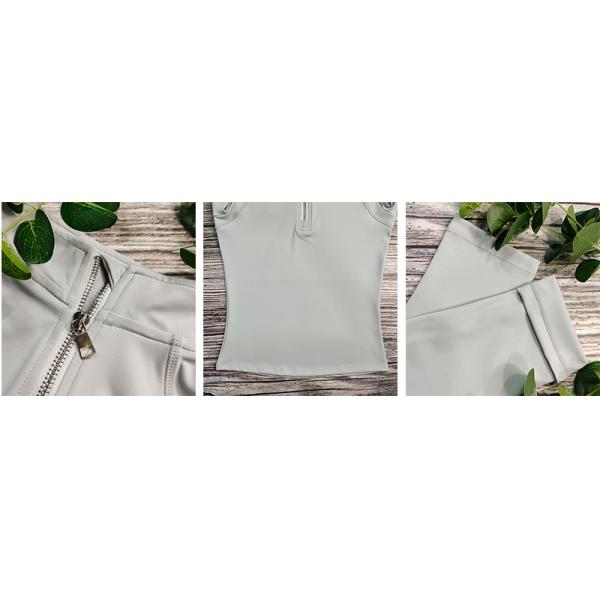 Классическая серая верховая езда покрывает вспотела дамы промелькивает вверх основной слой короткого рукава конноспортивный