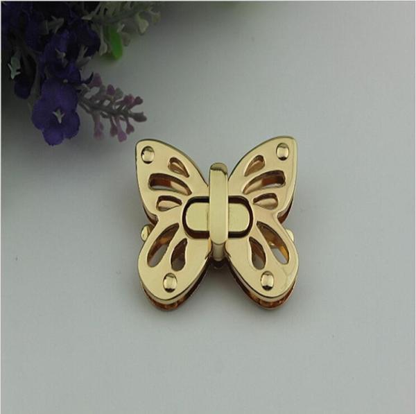 Shiny gold metal zinc alloy butterfly pattern fashion purse turn locks