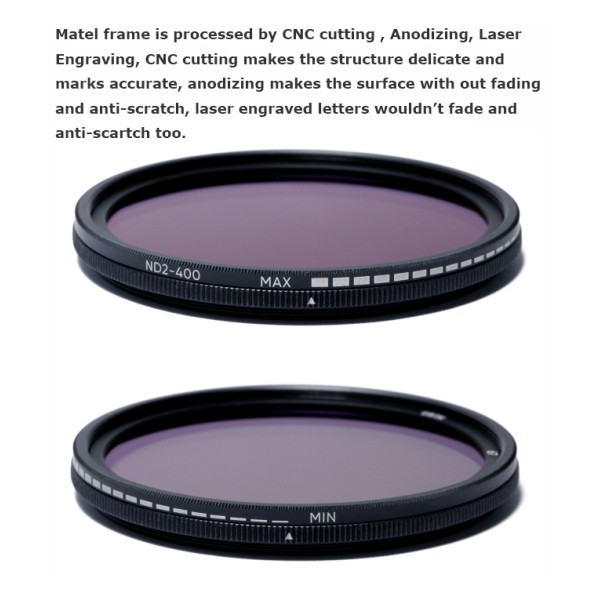 Customizable Sizes VND Lens Filter 37mm 58mm 67mm 77mm 82mm DSLR ND Filter With Anti Reflection Nano Coating