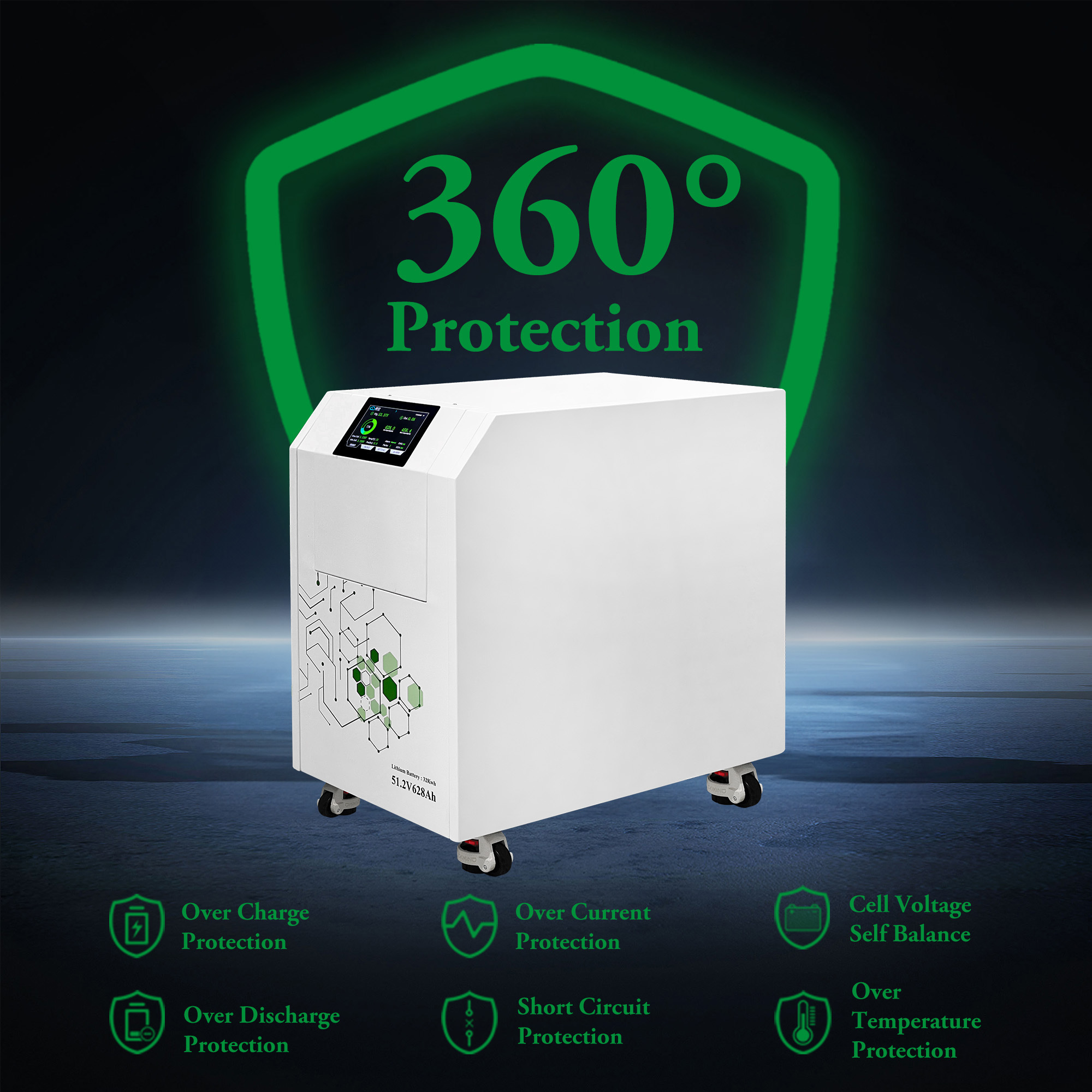 Portable 16S LiFePO4 51.2V 628AH 32Kwh Battery BMS RS232 CAN RS485 Off  grid WIFI Bluetooth