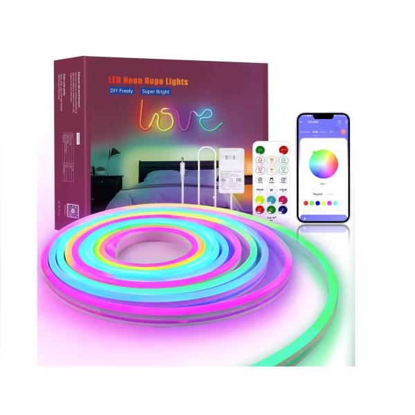 5M Full Color RGB Led Neon Flexible Silicone Strip de lumière ambiante Smart bricolage numérique Strip de course ensemble de lumière TUYA APP