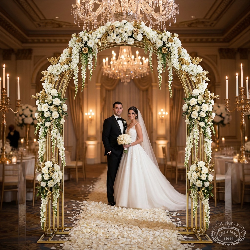 WENDING Gold Multi-Line Arch Backdrop Frame – 5-Tube Layered Semicircle Wedding Arch
