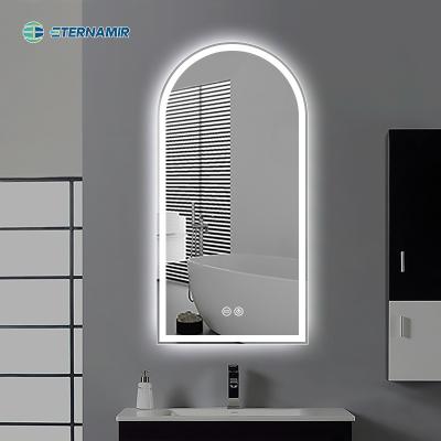 Forma de arco moderno de luxo de hotel banheiro decorativo de parede redonda espelho inteligente com LED iluminado