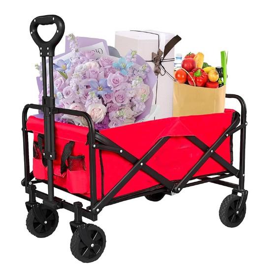 Collapsible Heavy Duty Folding Beach Wagon Cart Portable Outdoor Utility Cart For Groceries Shopping Camping Sports Garden With Large Capacity Black