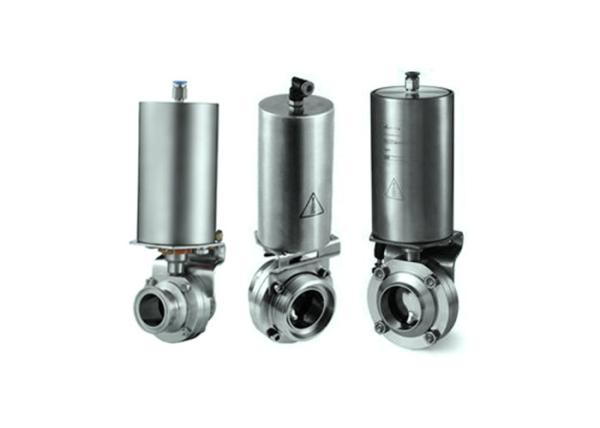 Pneumatic Actuated Sanitary Ss Butterfly Valve , Butt - Weld Air Actuated Butterfly Valve