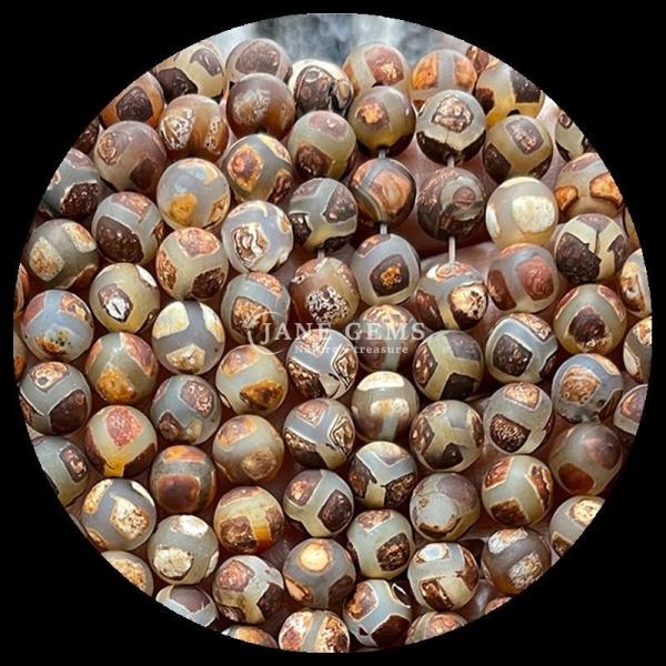 DIY Jewelry Making Essential Multi-color Tibatan Agate Beads Three Eyes Dzi Loose Bead Strands with Polished Technique