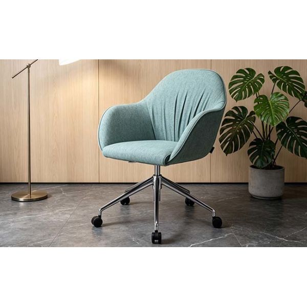Ruched Fabric Conference Chair Fabric Office Chair With Adjustable Rolling Aluminum Base
