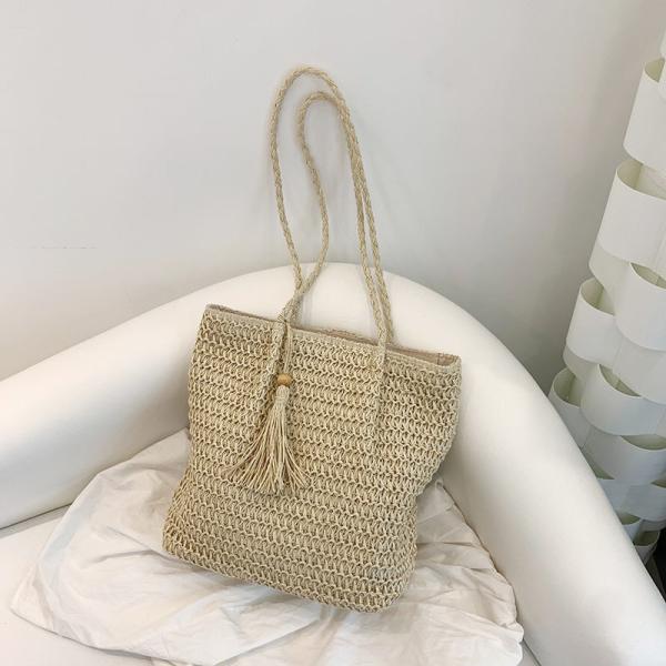 Straw Bag for Women Woven Beach Structured Tote Handmade Crochet Carteras De Mujer Summer Shoulder Bohemian