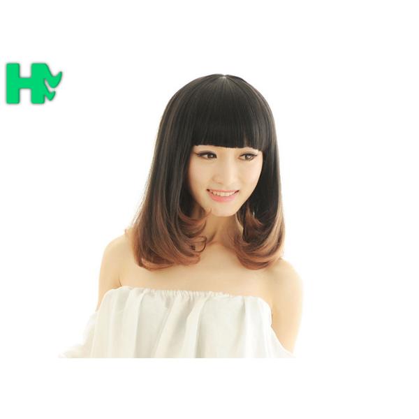 Natural Straight Heat Resistant Fiber Wigs Lace Front With Dark Brown