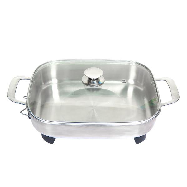 No Stick Stainless Steel Electric Frying Pan With Glass Cover , 305X380mm Size