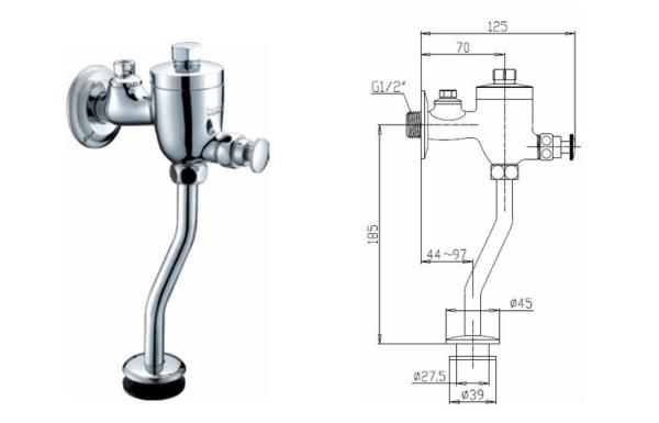 Chrome Brass Bathroom Sink Faucets / Self-Closing Urinal Flush Valve , 0.05 - 0.9MPA