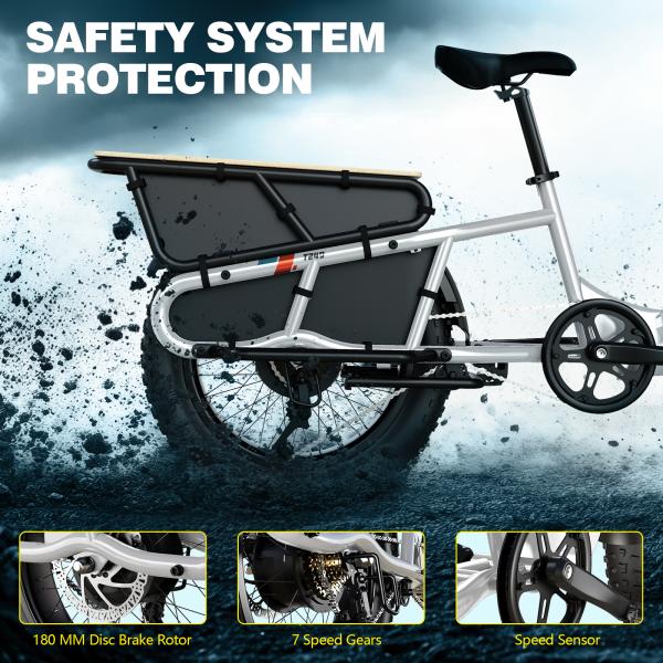 20 Inch Long Tail Electric Cargo Bike 48V Folding Urban Commuter Ebike for Family Kids Pets Large Rack City Transport