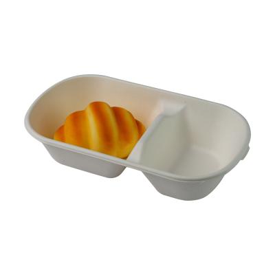 compartimento descartável Eco biodegradável dos recipientes 2 da micro-ondas da fibra da cana-de-açúcar 9inch