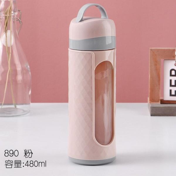 Unbreakable Plastic Cover Portable Glass Water Bottles With Drink Cup