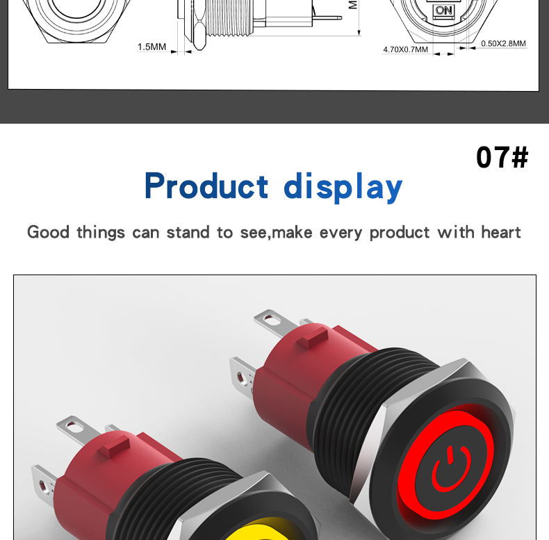 10A High Current Black Aluminum Self-Locking Push Button Switch 19mm Black Shell 4-Pin Waterproof 1NO LED Momentary Switch 220V