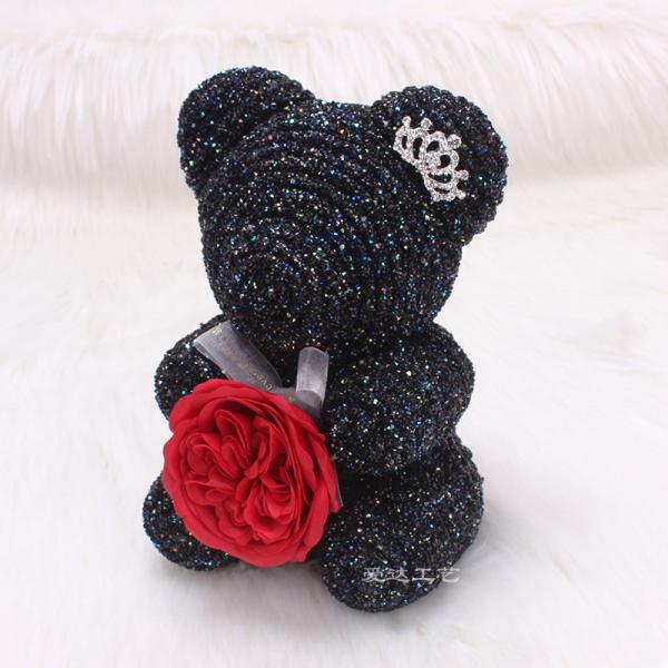 New Style 25cm Roses Bear Diamond Bear Decorated With Crown Include Gift Boxes