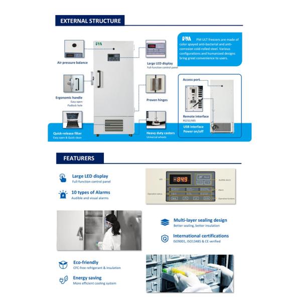 588 биомедицинским криогенным ультра холодным замораживателя холодильника литров двери холодильника внутренним пенят SUS, который для вакционного хранения