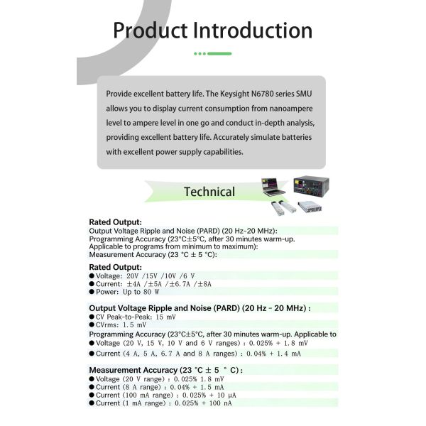 Keysight N6785A 80W Double Width Source/Measure Unit for Battery Drain Analysis with Multiple Ranges