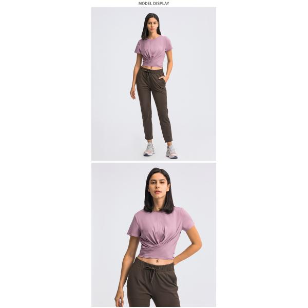 Cross Hem Lace Up Back Activewear T Shirts Breathable Short Sleeve T-Shirt For Women