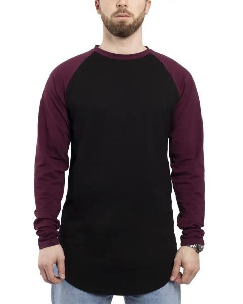                  Men′s Baseball Long Sleeved T-Shirt Oversize Fashion Basic Sleeve Raglan Men′s Longline Tee L/S             