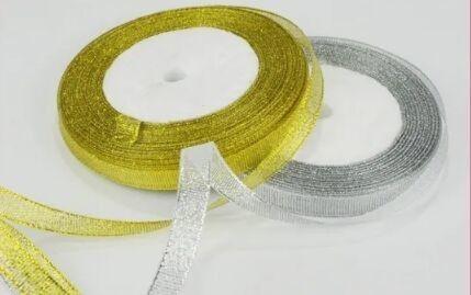 Silver Gold Glitter Ribbon Polyester/ Nylon Material For Bow Packing Decoration