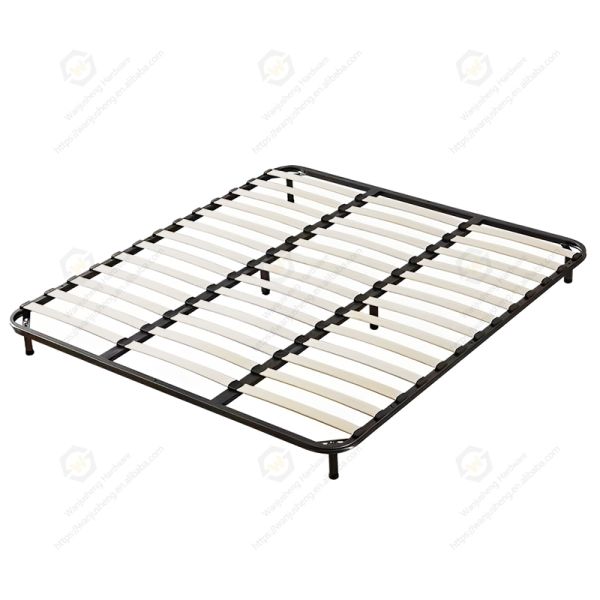 Metal Bed Base Mechanism with Wooden Slats Detachable Storage Function Bedroom Flat Bed Frame
