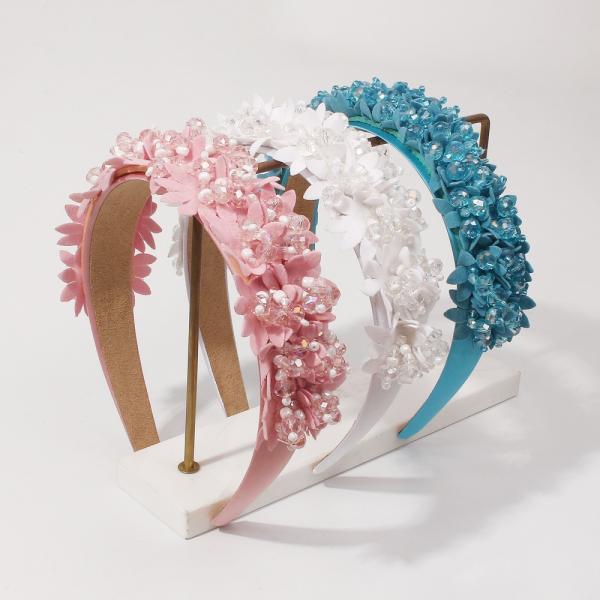 New hair accessories Baroque imitation crystal flower pink headbands fashion wide edge for gilrs kids