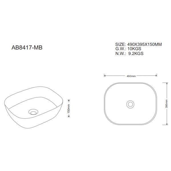 Chaozhou New Developed Top Quality Rectangular Hand Matt Black Washing Sink Bathroom Above Counter Basin Ceramic Basin
