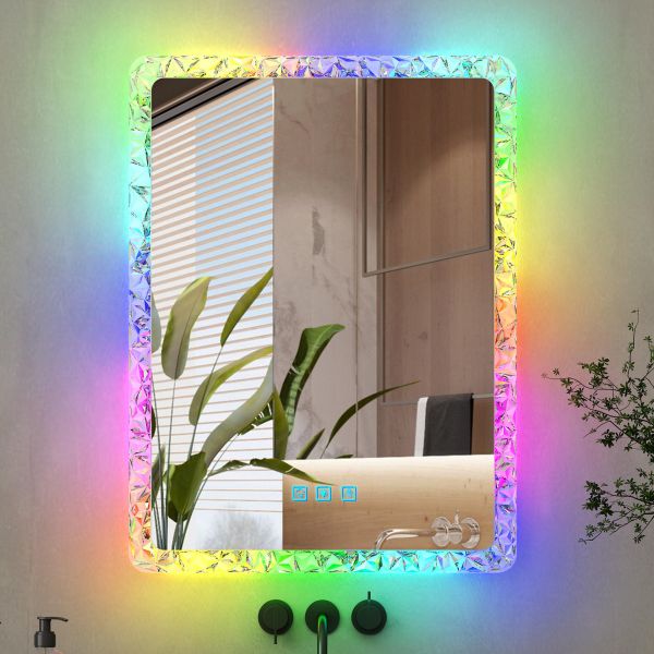 Kingstin Luxury Crystal LED Smart Mirror RGB Light Wall Mounted Bathroom Vanity Mirror Custom Size