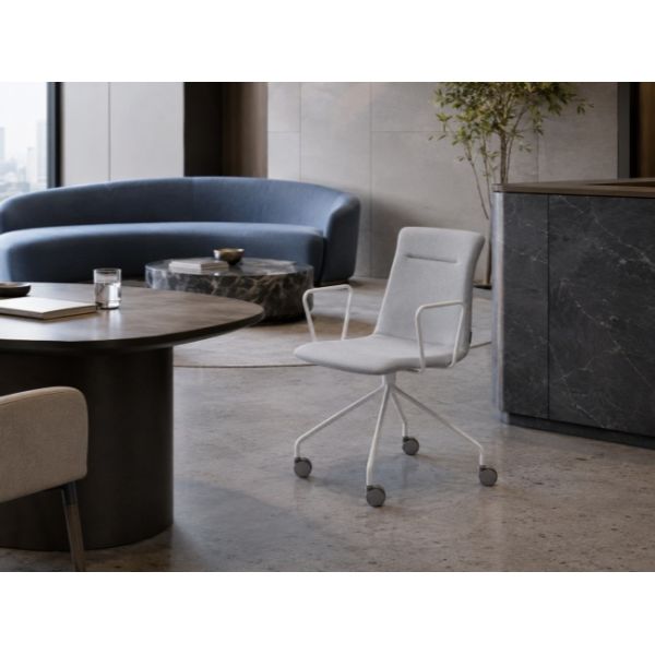 Stylish Fabric Office Chair Smooth With Swivel Rolling Powder Coated Four Star Base