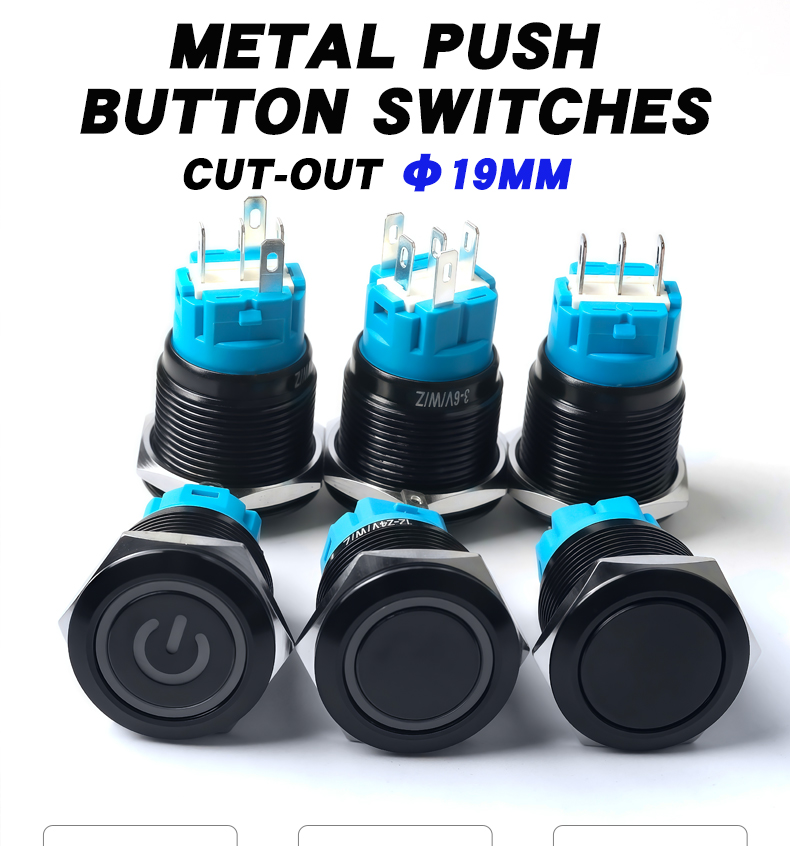 19mm LED Momentary Metal Push Button Switch with Connector Power Symbol Illumination on off Switch Welding