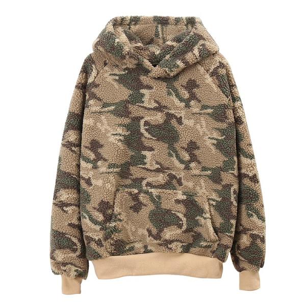 Trendy Women Blank Camo Sherpa Hoodie , Sherpa Lined Hooded Jacket Printed
