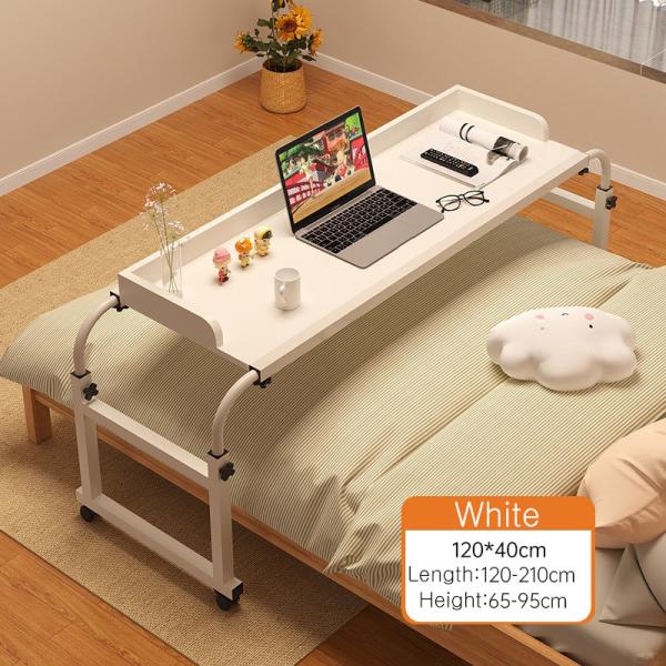 Wooden Portable Desk Adjustable Lazy Cross Bed Table with Wheels for Modern Home Furniture in Bedroom