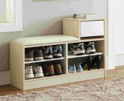 White Modern Narrow Home Shoe Cabinet Cushion Bench With PB Board Frame