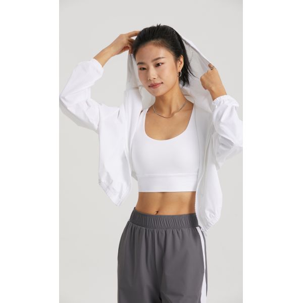 Womens Nylon Zip Up Hooded Sun Protection Jacket Shorts Set UPF 50 for Errands