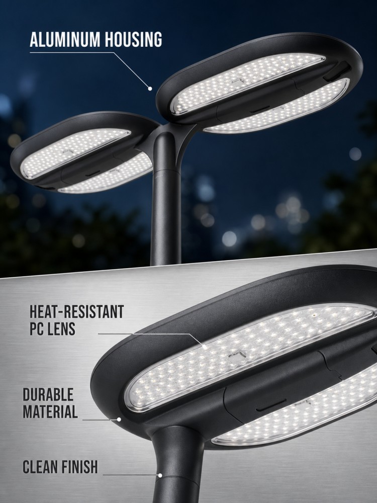 Double Round Oval Head Solar Garden Lights 360 Degree Wide Beam Angle Dusk to Dawn