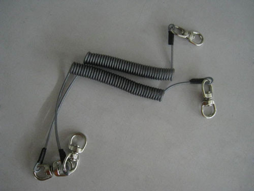 Coiled cable tool lanyard w/nickle plated trigger snap hooks on two ends for tools safety