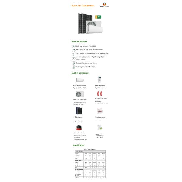 Wall Mounted 9000Btu Solar Air Conditioner with Solar Power and Cooling Capacity