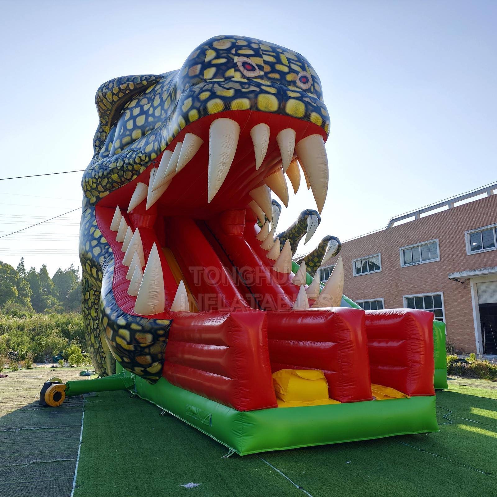Commercial Giant Crocodile Inflatable Slide with Open Mouth Entrance and Safety Side Walls for Parks Events and Rental Business