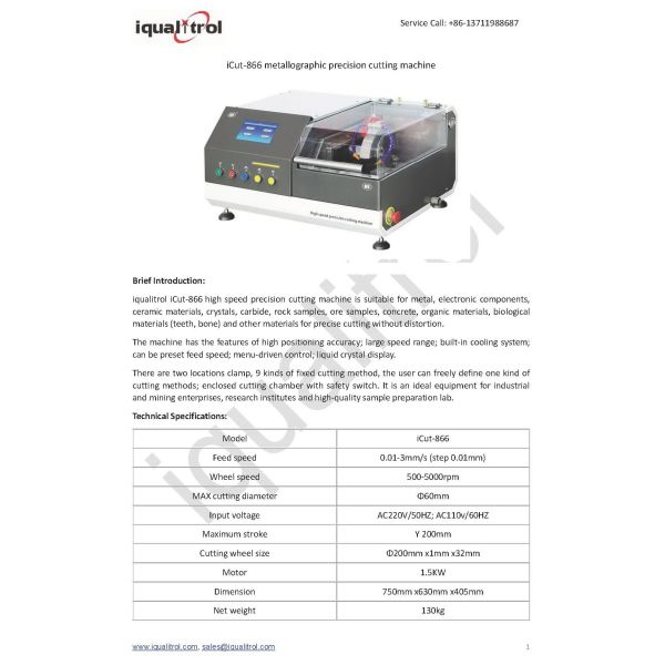 High Speed Metallographic Preparation Metal Precision Cutting Machine iCut-866