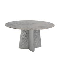 Mesa de jantar de aço inoxidável de mármore 6 lugares Mesa de jantar de aspecto de mármore