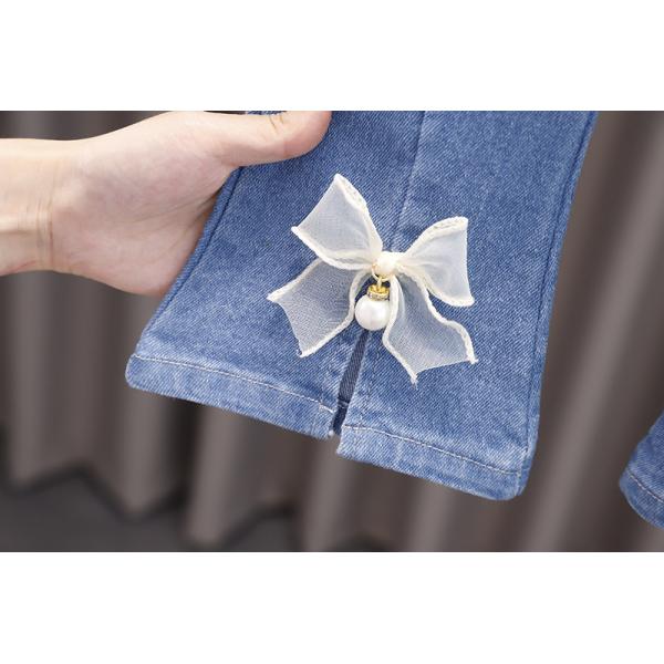 90cm Spring Children'S Clothing Floral Lapel Jeans Knit Vest Long Sleeve