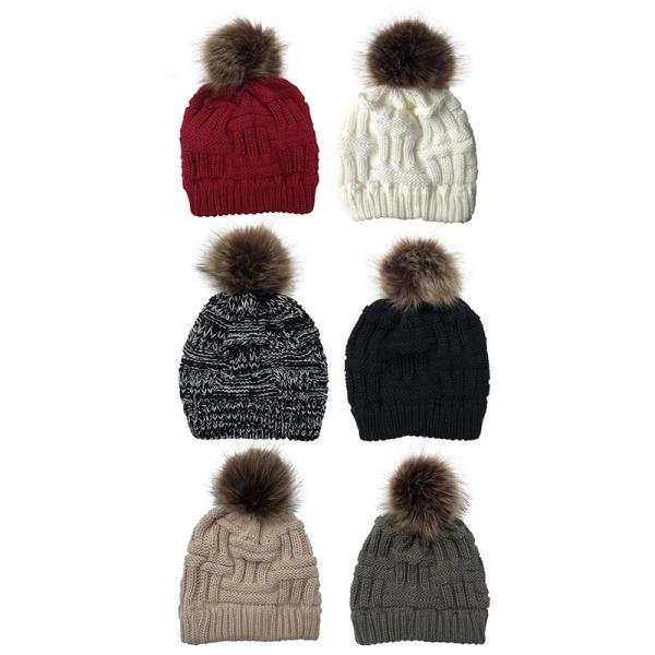 Removable Fur Pom Plain Cashmere Cap