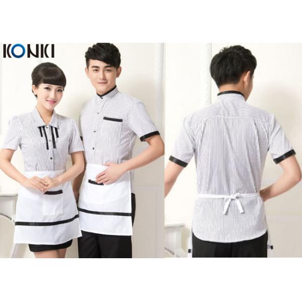 Casual Restaurant Staff Uniforms , Custom Short Sleeve Stripe Shirt