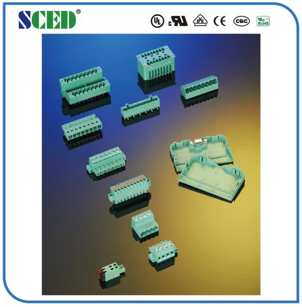 Peças fêmeas verdes de bronze Pluggable do bloco terminal do passo 7.62mm com flange